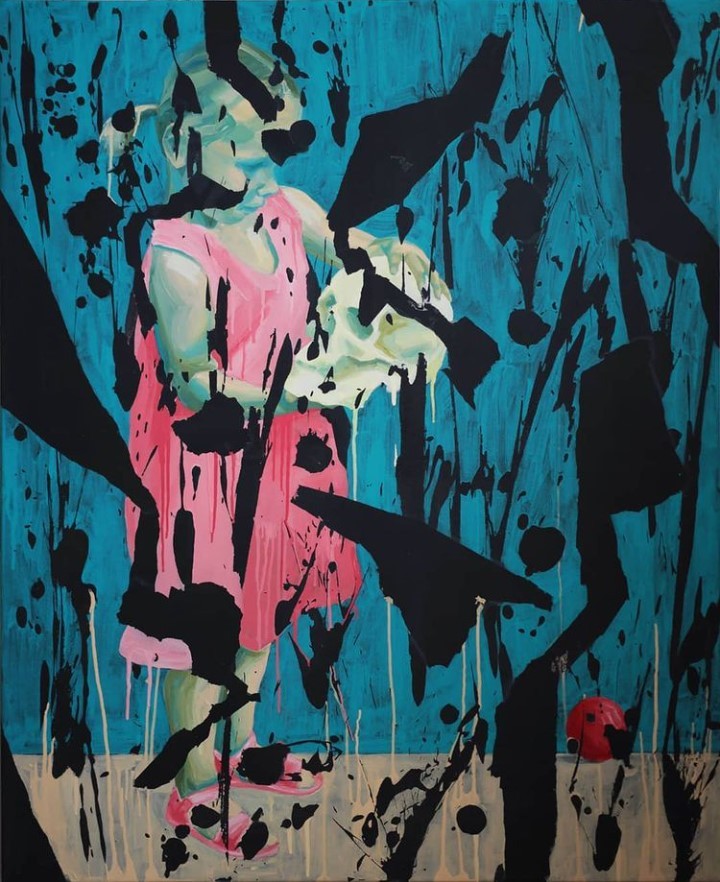 Pozorovateľ,2020, akryl, bavlnené plátno, 110 x 135 cm, z cyklu Pozitívne obrazy  (foto: archív Roman Ďurček)