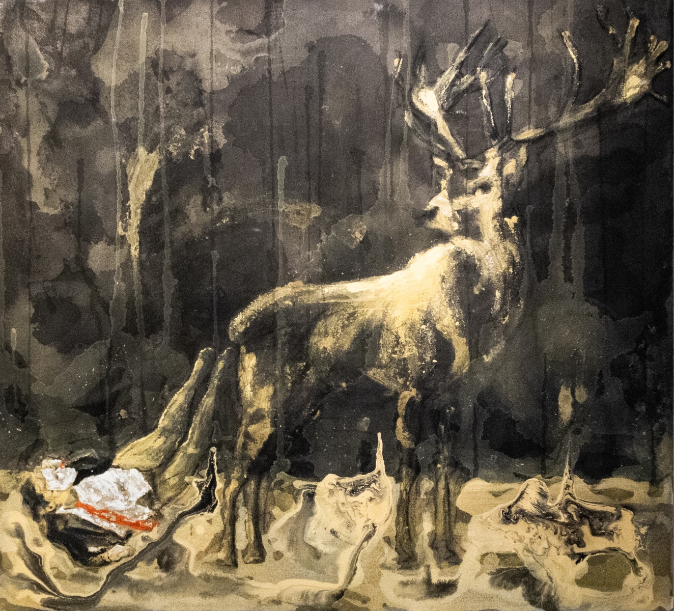 Zrodenie, 2019, akryl na bavlnenom plátne, 65x60 cm, z cyklu Narušená symbióza.  (foto: KUNSTARTUM )