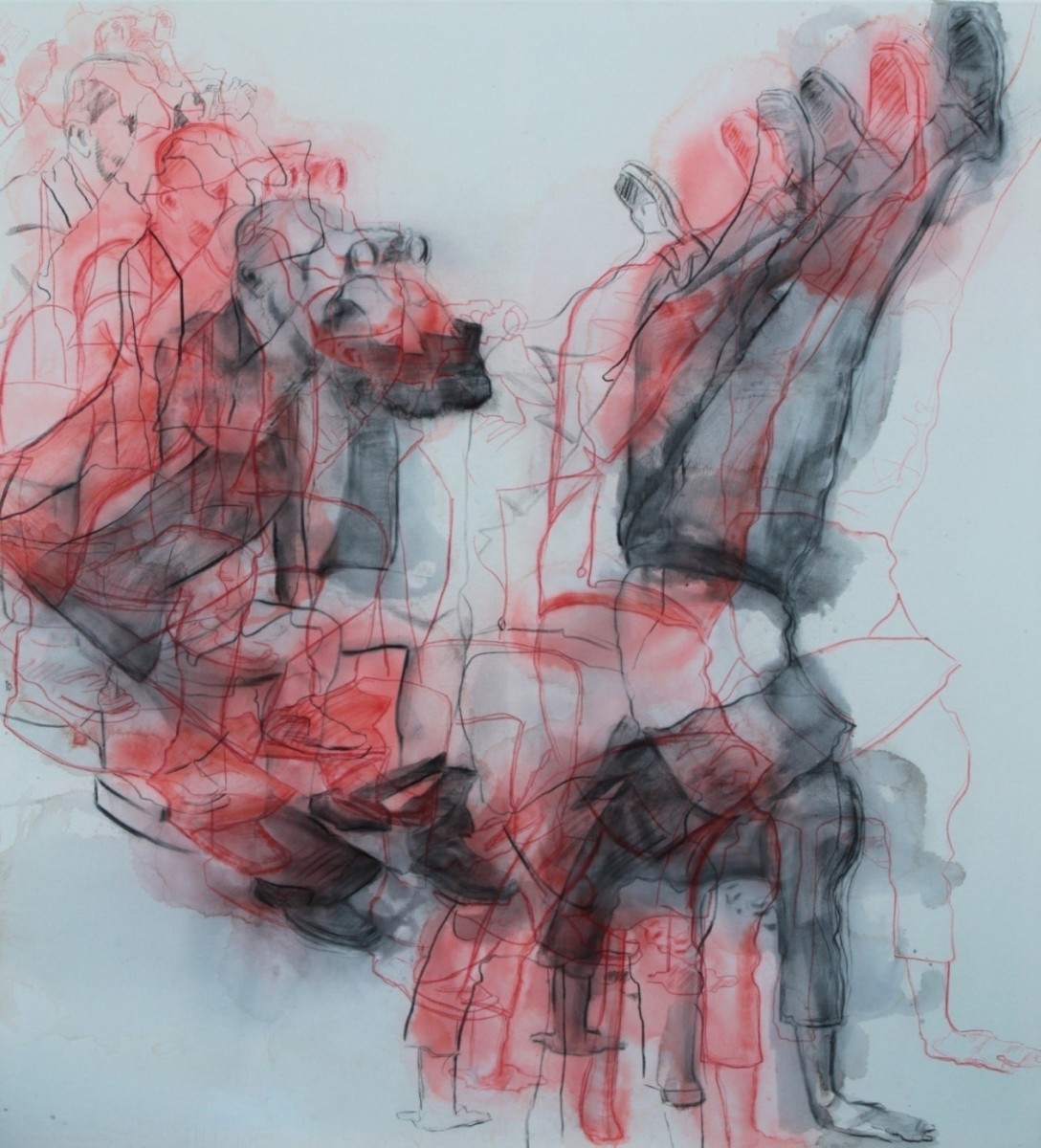 Cirkus, 2019, kresba, kadmium červené a prírodný uhol na bavlnenom plátne, 180x200 cm (foto: archív Roman Ďurček)