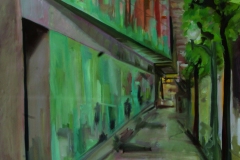 Moyua, 2010, olej na plátne, 50x80 cm. Obraz namaľovaný v plenéri počas študijného pobytu v Španielsku. (foto: archív Jana Bednárová)