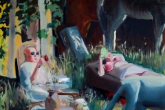 Baroko, 2011, olej na plátne, 140x140 cm. Obraz vznikol počas študijného pobytu na FaVU v Brne. (foto: archív Jana Bednárová)