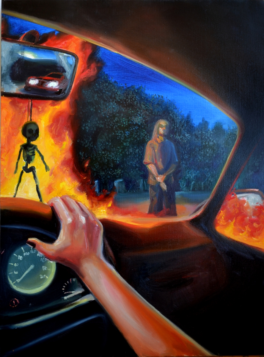 Zastavila jsem auto, 2020, olej na plátne, 60x80 cm, zo série Film, který nikdo neviděl (foto: archív Klára Sedlo)