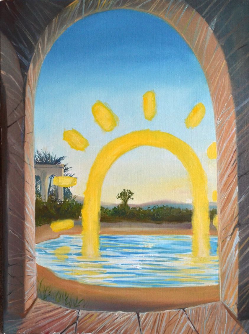 Sun Bathing, 2022, olej na plátne, 60x80 cm, z cyklu Bizarní dovolená (foto: archív Klára Sedlo)