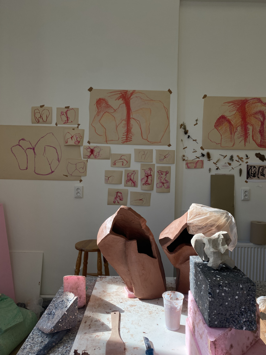 Nová socha Kristíny Zatloukal v procese – lepenie formy, 2026, ateliér v Martine (foto: archív Kristína Zatloukal)