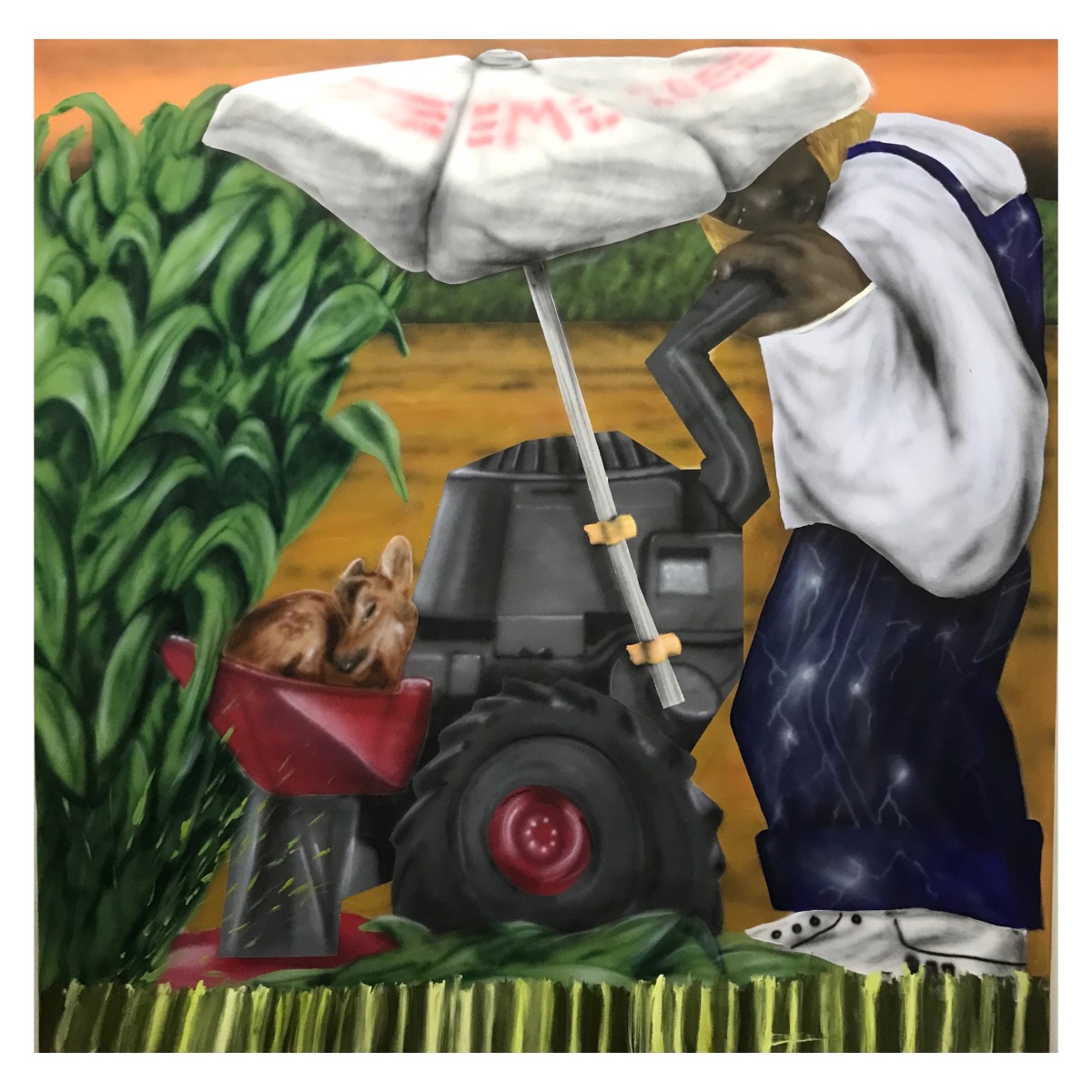 Night shift, 2021, akryl, olej a airbrush na plátne, 150x150 cm (foto: archív Martin Kačmarek)