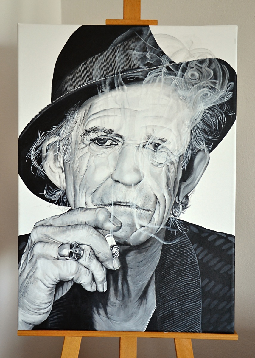 . Keith Richards, 2018, akryl na plátne, 50x70 cm (foto: archív Martina Majcherová)