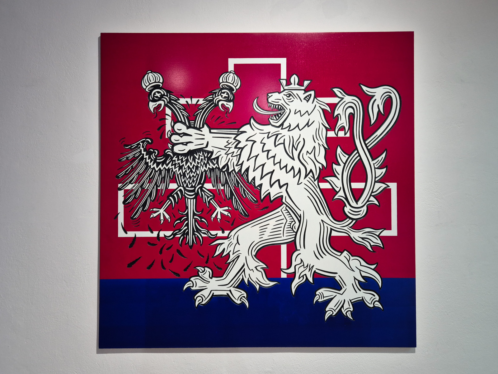 Matúš Maťátko: Viribus unitis – Spojenými silami (1918), 2018-2019, drevený reliéf, 140x140 cm  (foto: KUNSTARTUM)