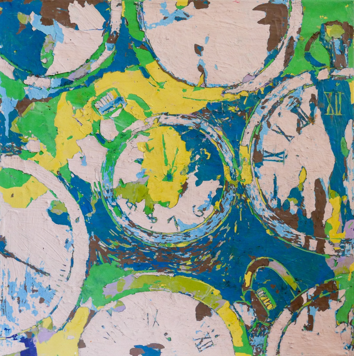 Time has begin, 2015, akryl a vosk na plátne, 50x50 cm (foto: archív Miriama Schniererová)