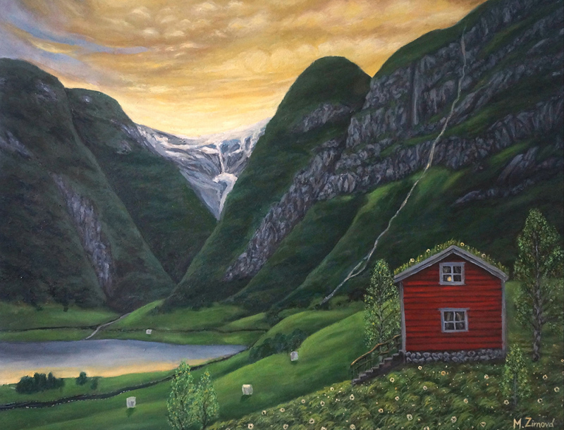 Monika Zimová: Na konci fjordovej doliny, 2021, olej na plátne, 100x80 cm  (foto: archív Monika Zimová)
