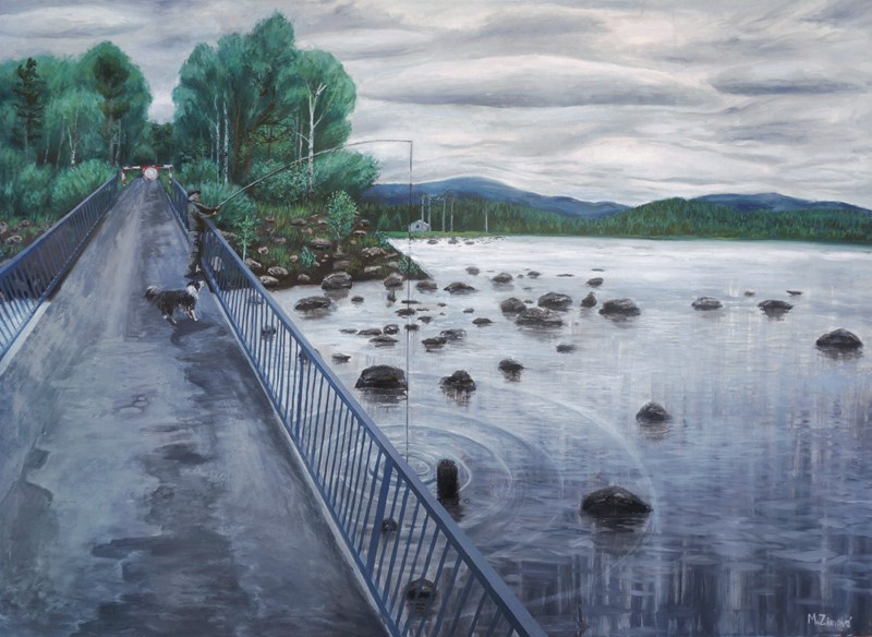 Monika Zimová: Pozdrav do sivého jazera, 2024, olej na plátne, 140x100 cm  (foto: archív Monika Zimová)