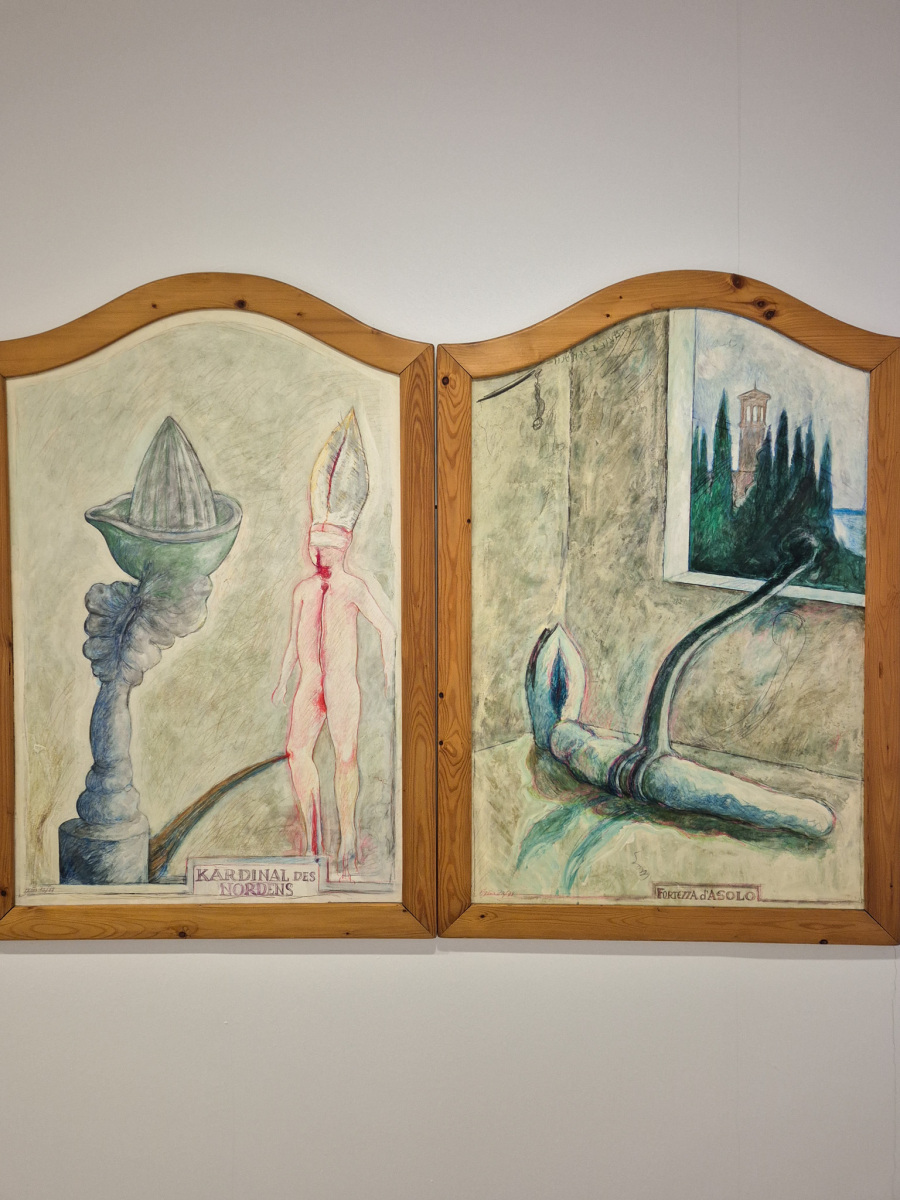 Günter Brus: Kardinal des Nordens, Fortezza d'Asolo, 1973, mix techník na dreve – z cyklu La Croce del Veneto. (foto: KUNSTARTUM)