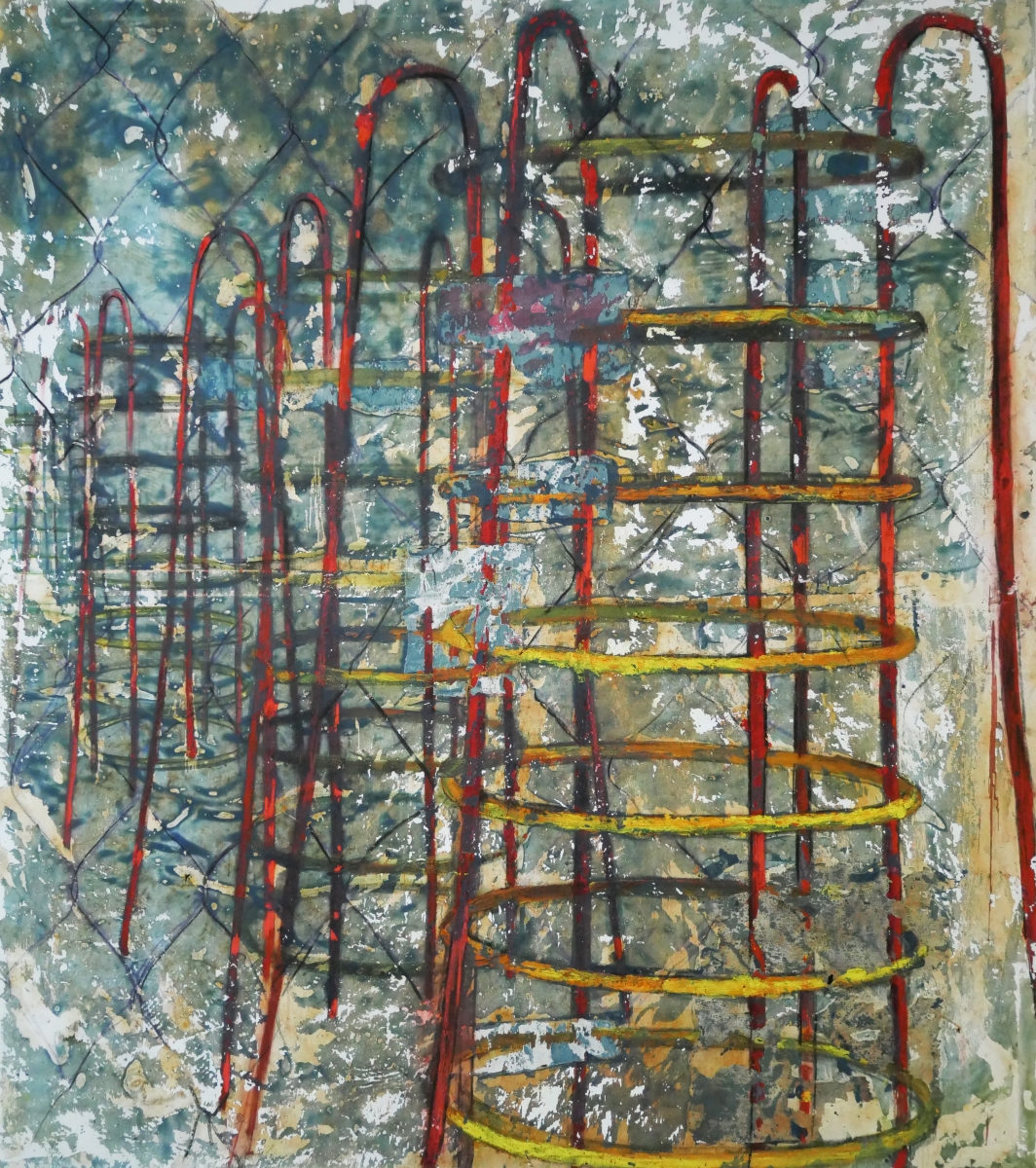 DIŠTANC, 2020, olej, pastel a lepidlo na plátne, 180 x 200 cm, zo série DEZINTEGRÁCIA (foto: archív Natália Šimonová)