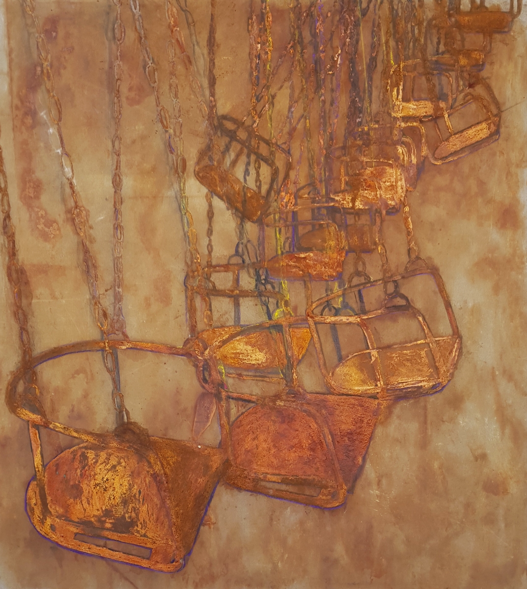 REŤAZÁK, 2020, hrdza a pastel na plátne, 180 x 200 cm, zo série malieb POST ŠTRUKTÚRA. S týmto obrazom vyhrala Natália Šimonová súťaž Maľba roka 2020. (foto: archív Natália Šimonová)