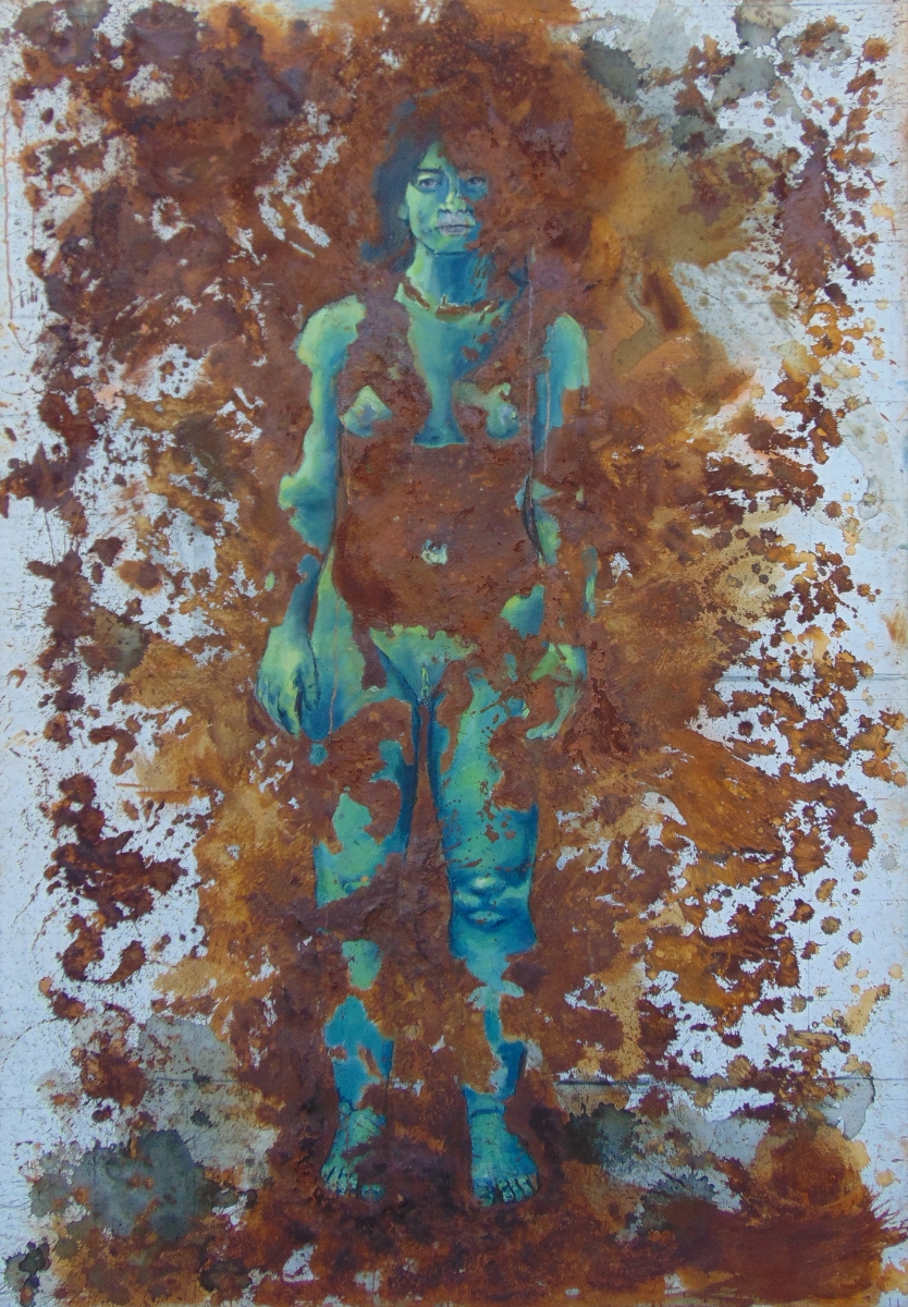 VITILIGO I. 2018, hrdza a olej na plátne 120 x 180 cm (foto: archív Natália Šimonová)