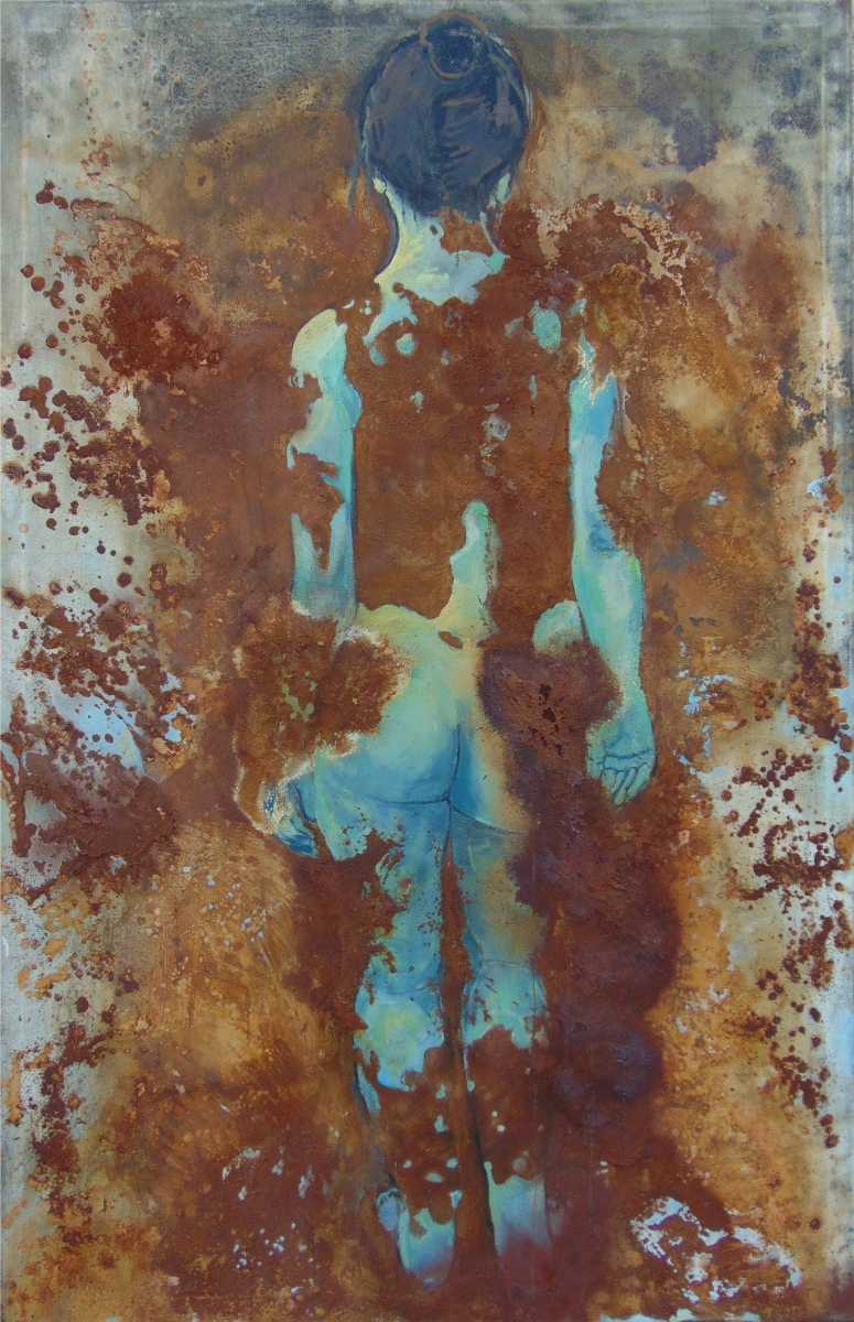 VITILIGO III. 2018, hrdza a olej na plátne 130 x 200 cm (foto: archív Natália Šimonová)
