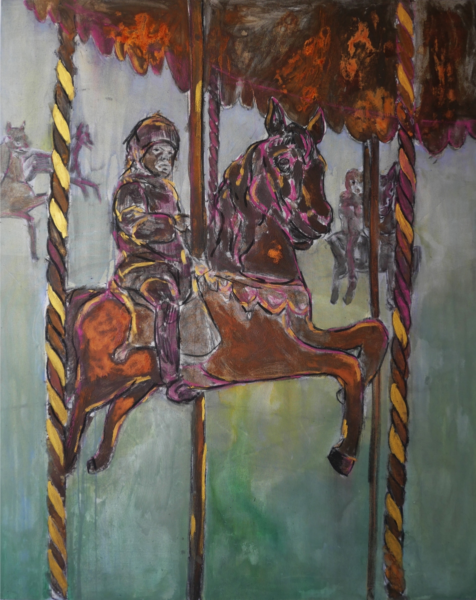 Johana, 2021, hrdza, akryl a pastel na plátne, 140 x 180 cm (foto: archív Natália Šimonová)