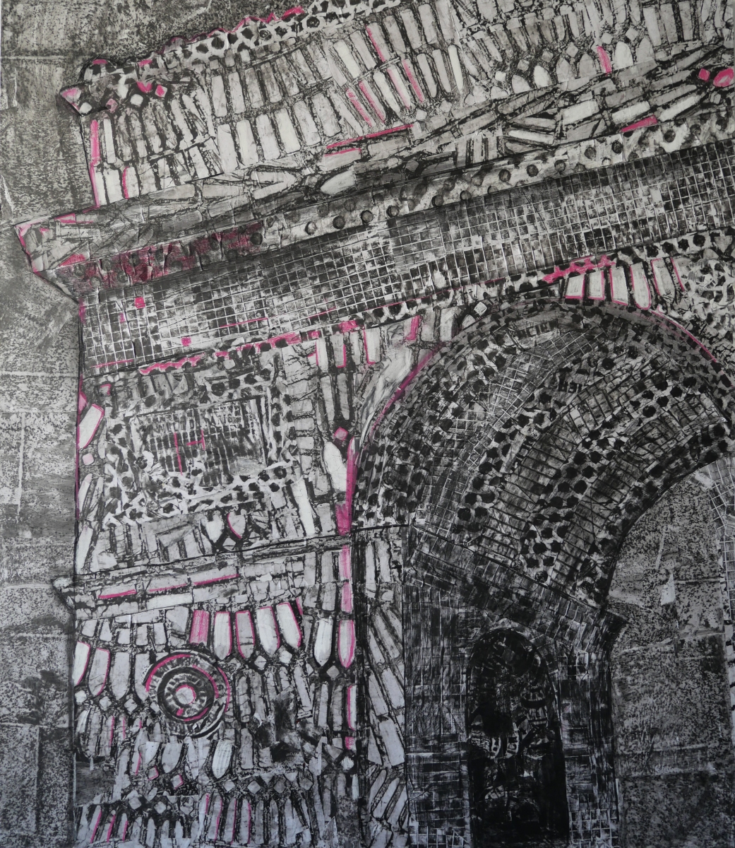 ARC DE TRIOMPHE, 2021, koláž z frotáží, pastel na plátne, 165 x 190 cm (foto: archív Natália Šimonová)