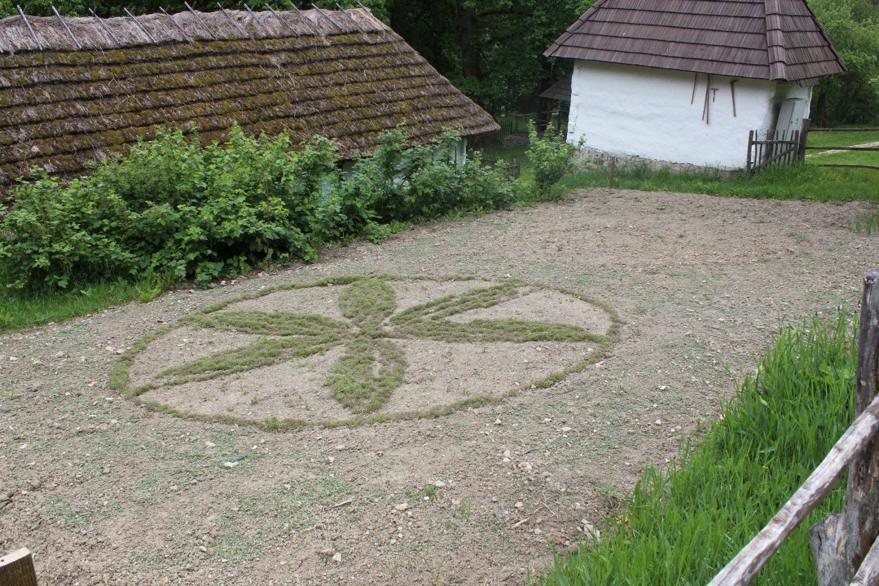 Folklór (symbol), 2018, tvorba – kresba siatím v skanzene v Humennom, ø 4 m (foto: archív Peter Králik)