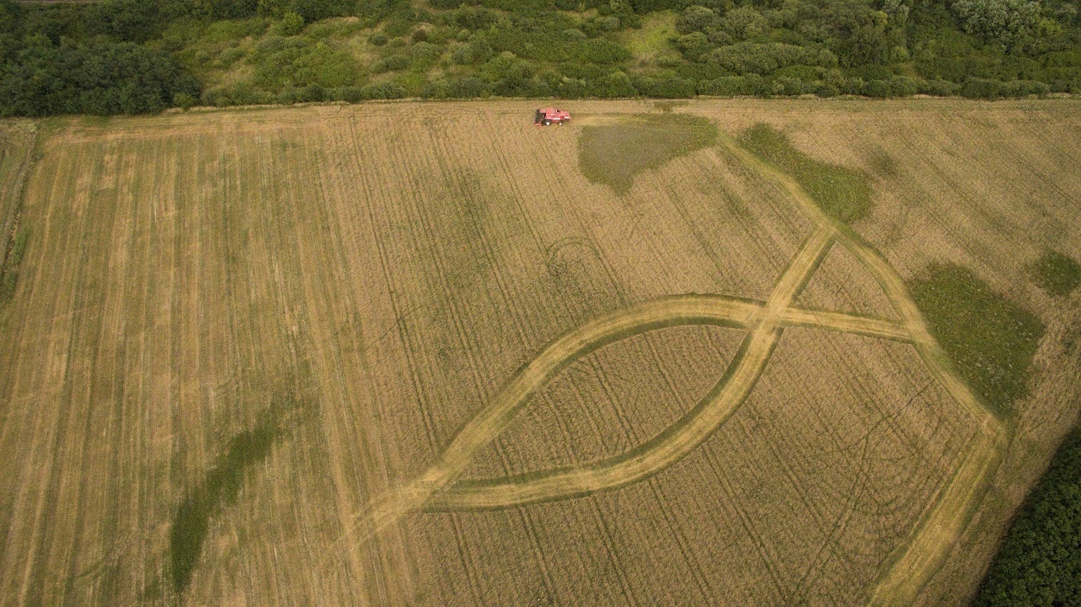 Kresťanský symbol, 2018, kresba kombajnom, 6 ha (foto: archív Peter Králik)