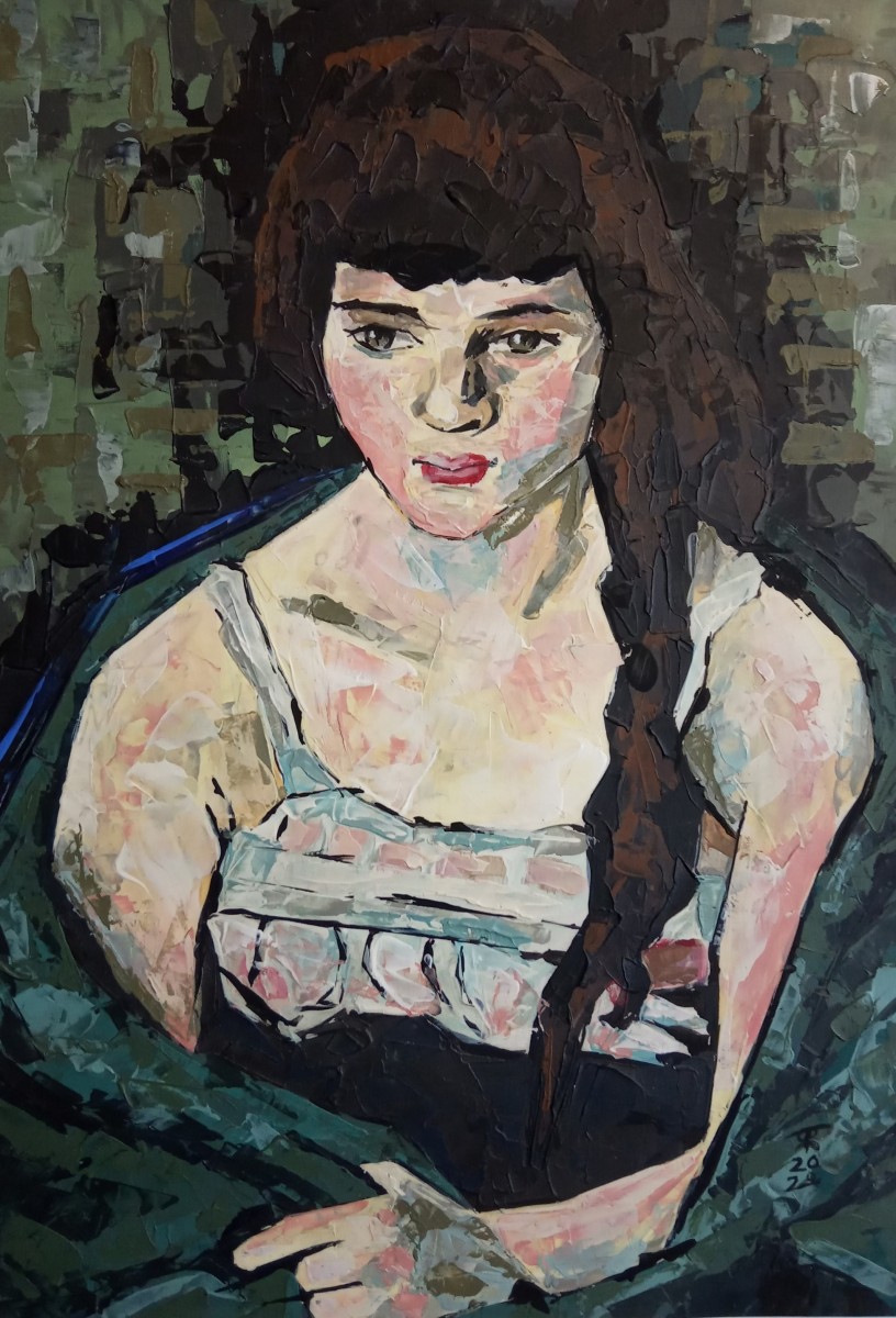 Interpretácia diela Suzanne Valadon, 2021, akryl na papieri, 21x29 cm (foto: archív Rastislav Turňa)