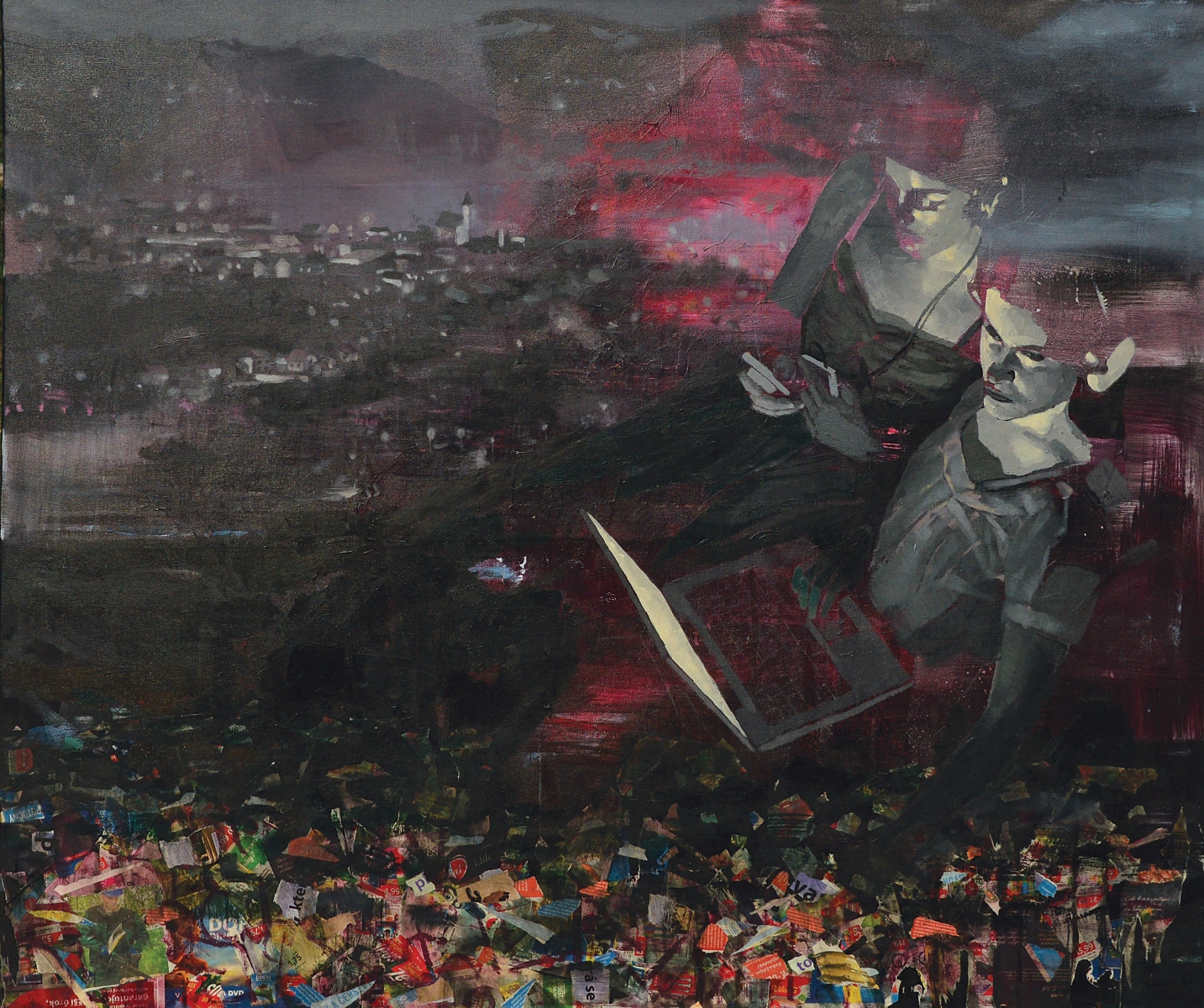 Súčasná éra, 2018, akryl na plátne/koláž, 150x110cm (foto: archív Miroslav Sandanus)