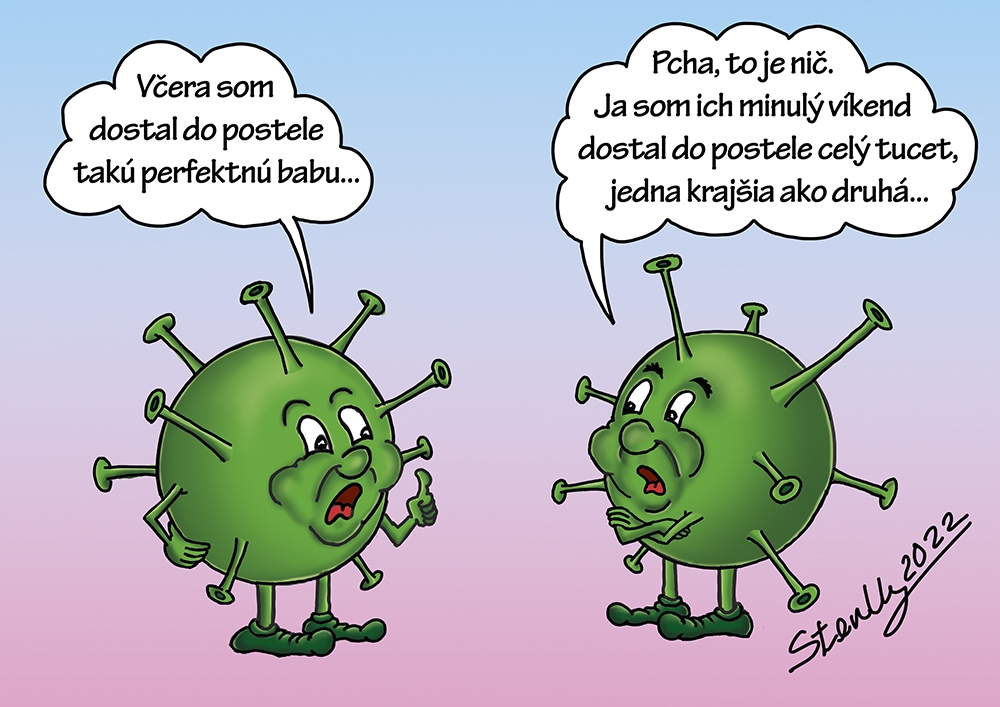 Baby do postele, 2022, kreslený vtip –  digitálna kresba (foto: archív Stanislav Remeselník)