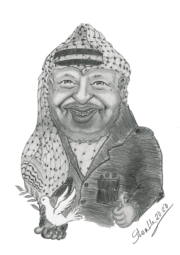Jásir Arafat, 2020, kresba ceruzou na papieri. Práca zaslaná na výstavu v Palestíne, vernisáž sa konala 23.1.2022. (foto: archív Stanislav Remeselník)