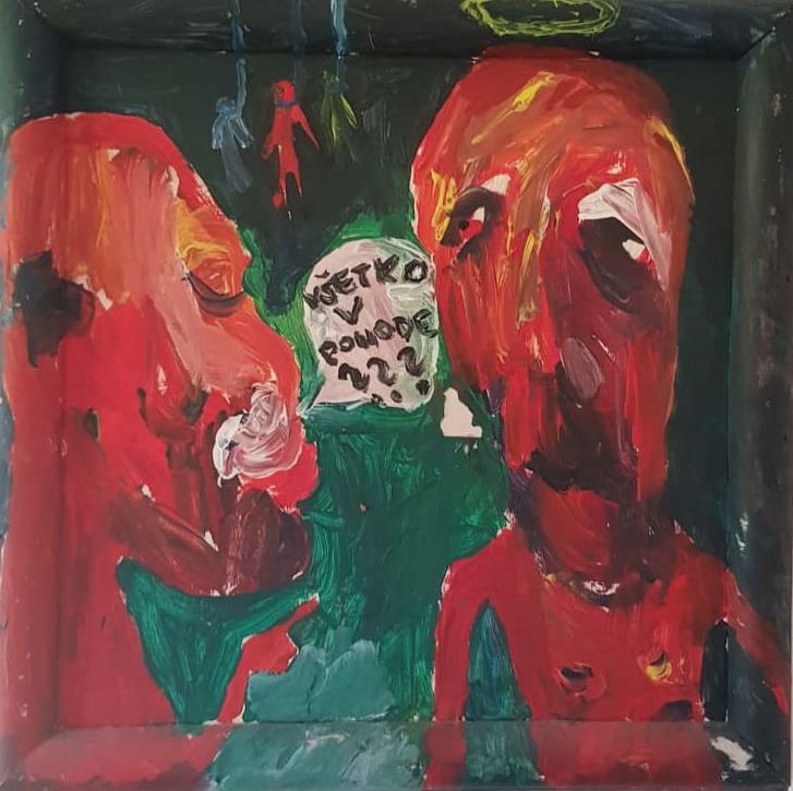 Všetko v pohode?, 2018, akryl na doske 35x35cm, obraz namaľovaný pre kamaráta (foto: archív Michaela Thanová)