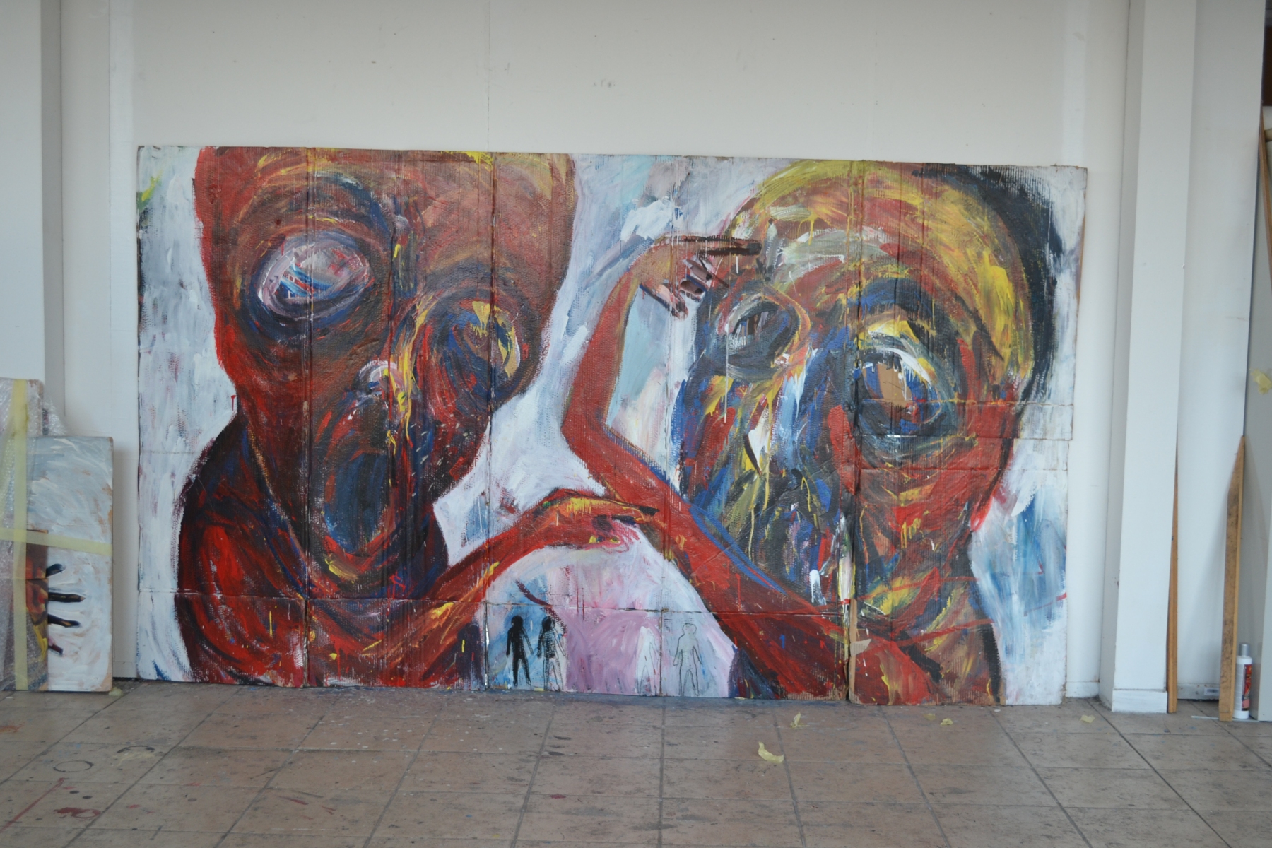 Predávanie zodpovednosti, 2014, akryl na kartóne 300x170cm (foto: archív Michaela Thanová)
