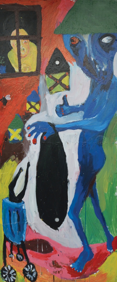 Idem vyniesť odpadky, 2016, akryl na doske 200x87cm (foto: archív Michaela Thanová)