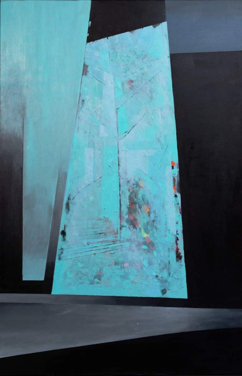 Modrý vrch III. (Pocta Dežovi Ursínymu), 2019, olej na plátne, 80x100 cm (foto: Michal Zahornacký)