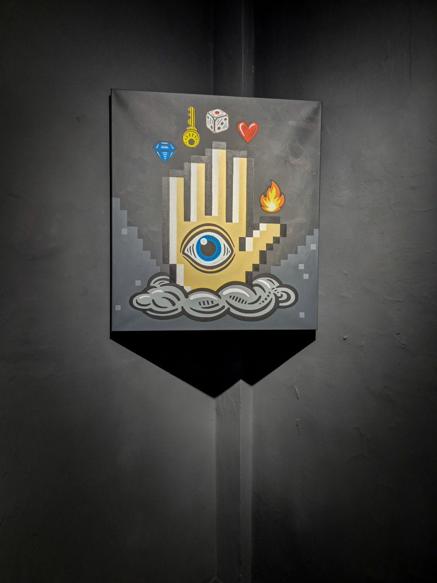 Filip Sabol & Matúš Maťátko: Amulet, 2021, kombinovaná technika na plátne, 90x100 cm  (foto: KUNSTARTUM)