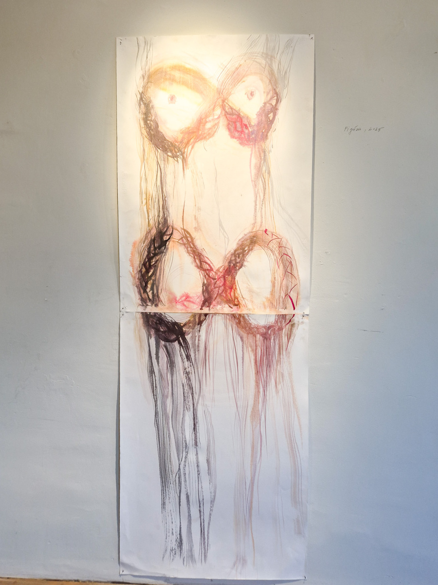 Jana Farmanová: Figúra, 2025, kombinovaná technika na papieri, 70x200 cm (foto: KUNSTARTUM)