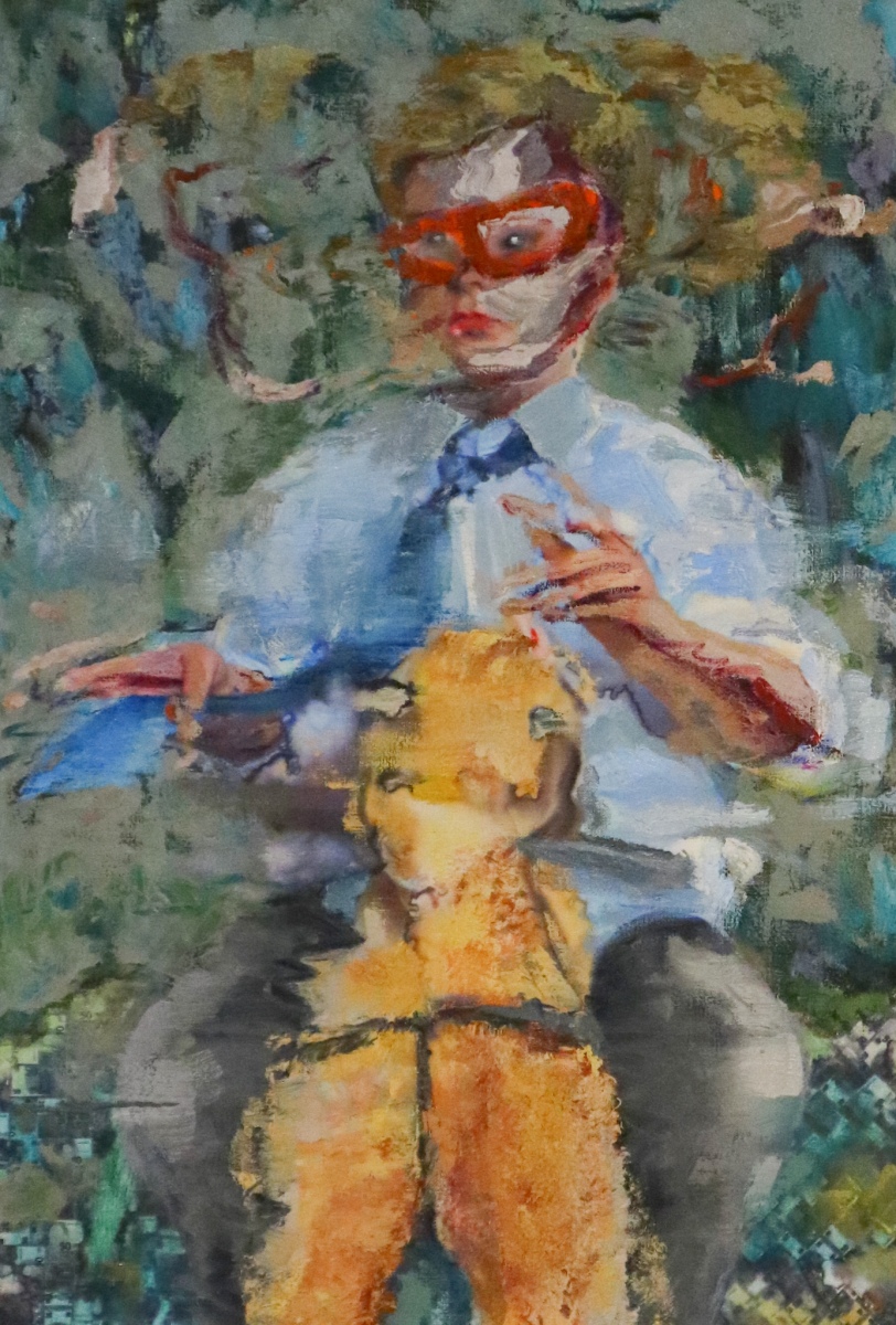 Peter Decheť, Politik 02, 2020, olej na plátne/ maľba na printe (fotografií), 95x65 cm, z cyklu Powered by Power (foto: KUNSTARTUM)