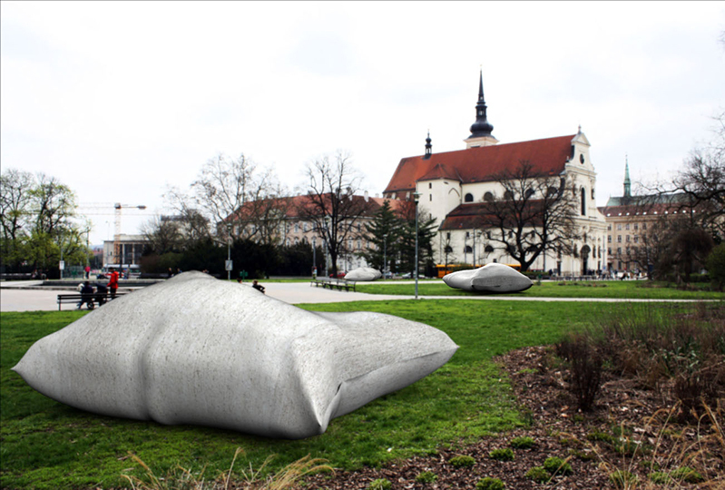 Zuzana Bartošová: TX active pillow, 2013, vizualizácia betónového vankúša pre Českomoravský cement , a.s.. Vankúš je situovaný na priestranstve Moravského námestia v Brne. (foto: archív Zuzana Bartošová)