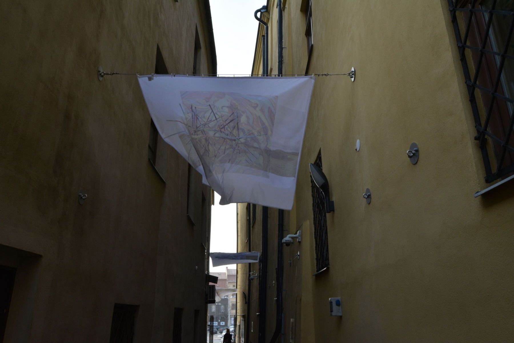 Z výstavy Zuzany Bartošovej: Nikdy nerealizované sochy, 2025, galerie Nonstrop, Jihlava, Česko. Sochy boli v rozšírenej virtuálnej realite, tlač na sprchových závesoch. (foto: archív Zuzana Bartošová)